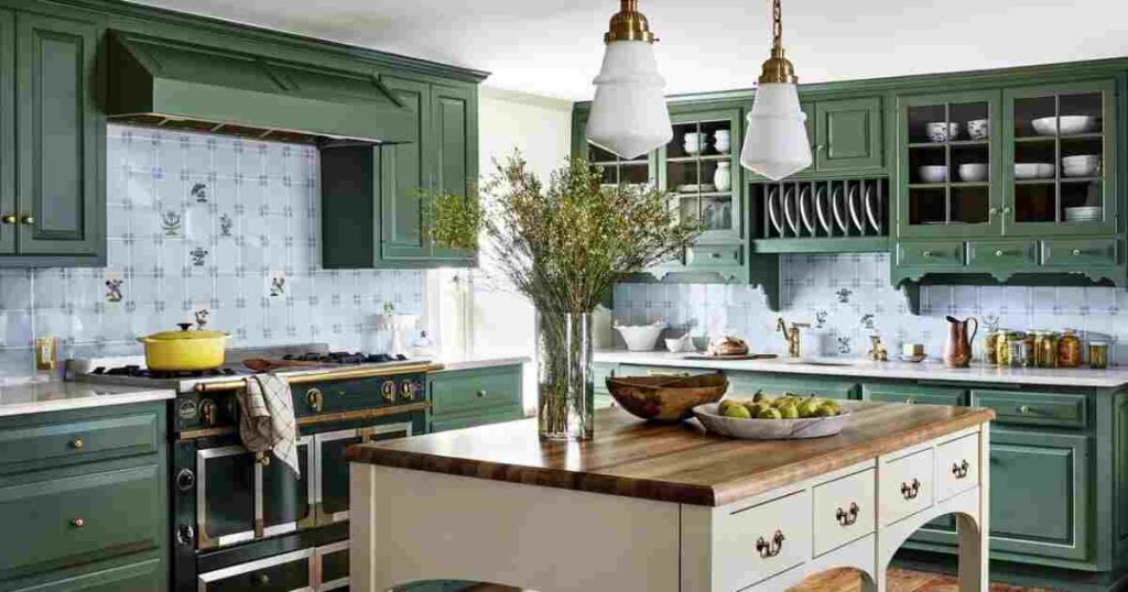 Lighting And Olive Green Kitchen Cabinets